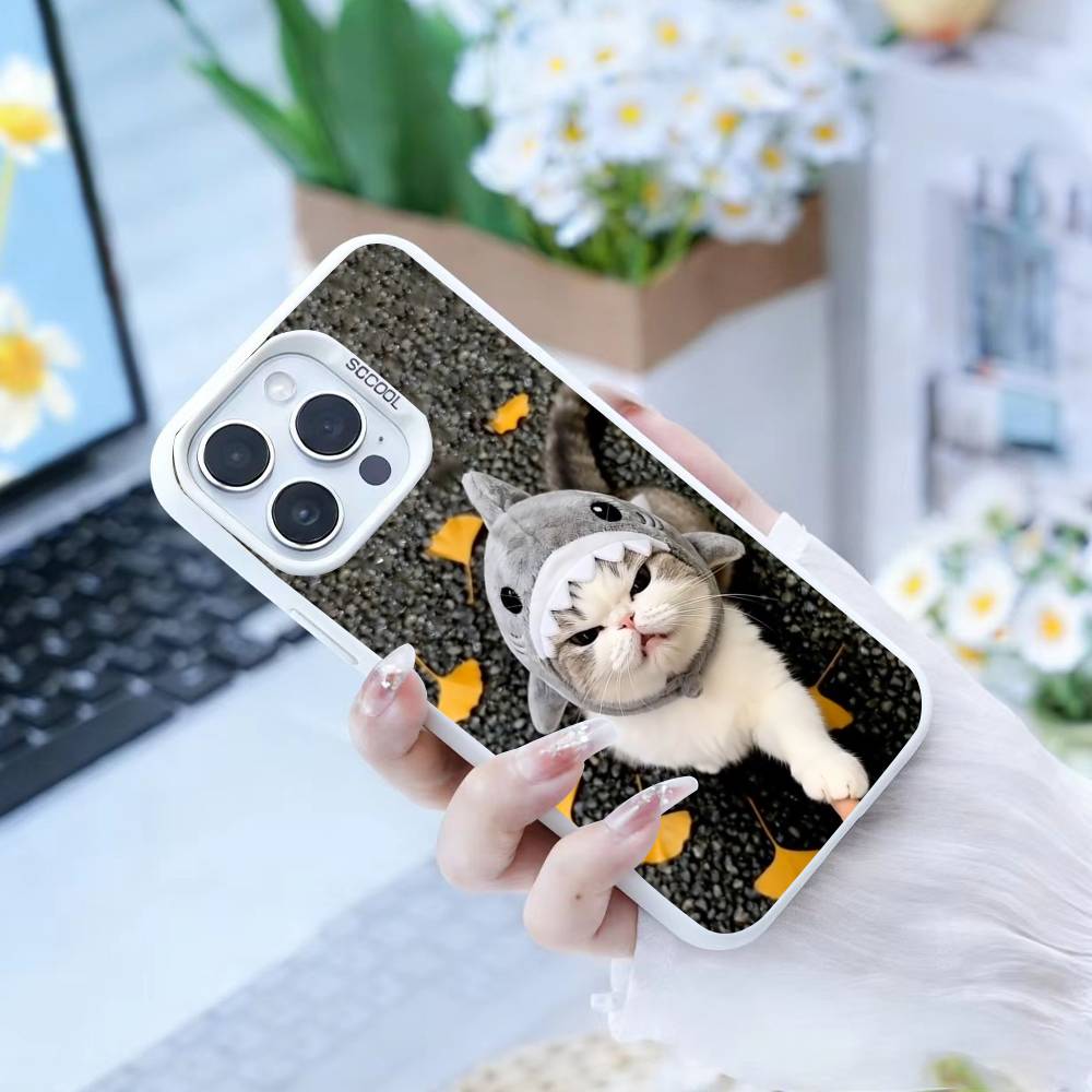 Funny Cute Cat  Phone Case For iPhone 16,15,14,13,12,17,Pro,MAX white Matte Shockproof Cover