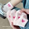 Socks, Pink Socks, Summer and Spring Mid-length Cotton Socks with Sweet Bows and Embroidery for Moisture Absorption and Odor Prevention.