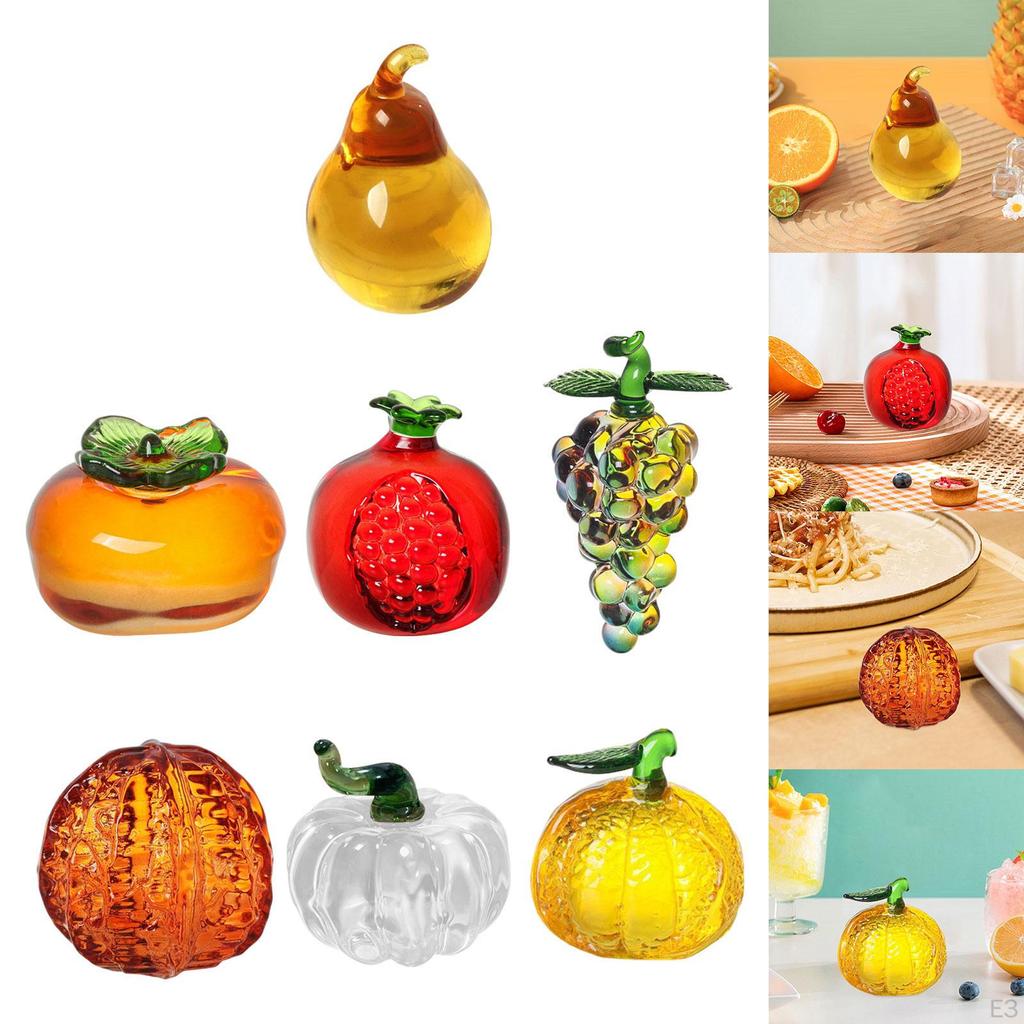 Glass Fruit Figurine Crystal Statue Paperweight Crafts Arts Cute Fruits Miniature Sculpture for