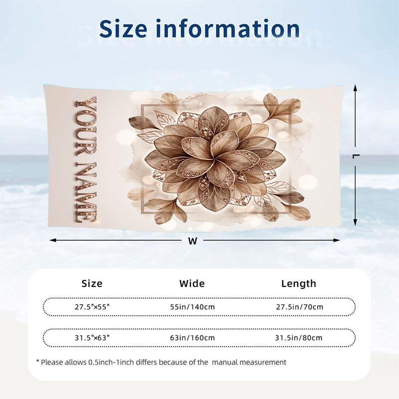 Floral Garden Theme Beach Towel Personalized Custom Name & Text Soft Quick Dry Beach Towel for Swimming Travel