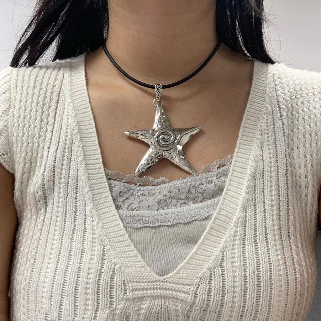 Chunky Pentagram Necklace Jewelry Gift for Women Mens Exaggerate Y2K Star Charm Necklace Clavicle Chain Jewelry Gift