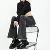 Spring/Summer Women's Black-Gray Frayed Micro-Flare High-Waisted Jeans