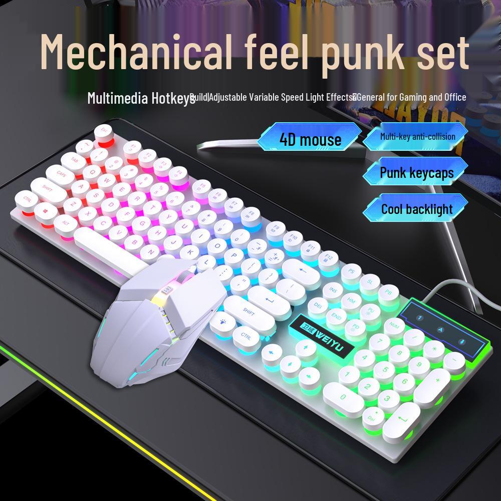 Retro Punk Mechanical Wired Keyboard & Mouse Set for Gaming and Office