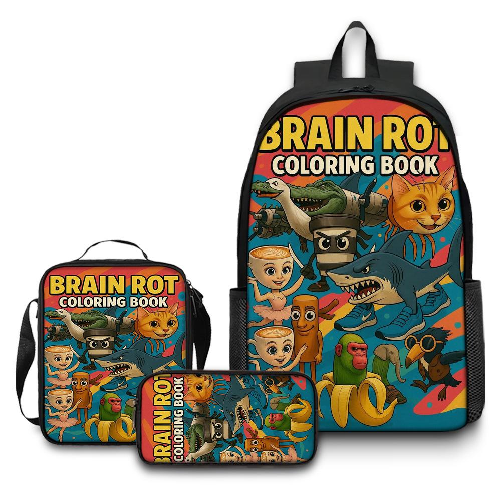 Printed Backpack Wooden Stick Man Shanhaijing School Bag Pencil Case