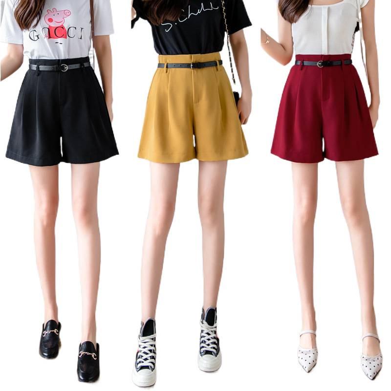 Women s High-Waisted Black Wide-Leg Shorts: 2026 Spring/Summer A-Line Casual Slimming Drape Pants. Large
