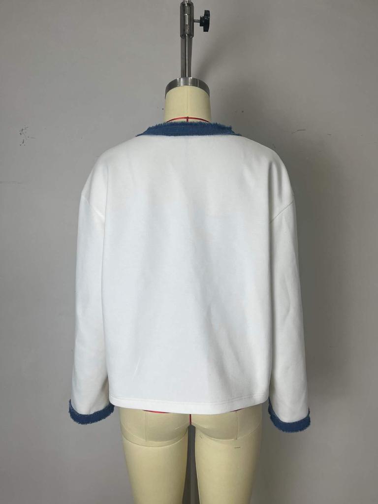 2025 European & American Furry Denim Color Block Long Sleeve Jacket