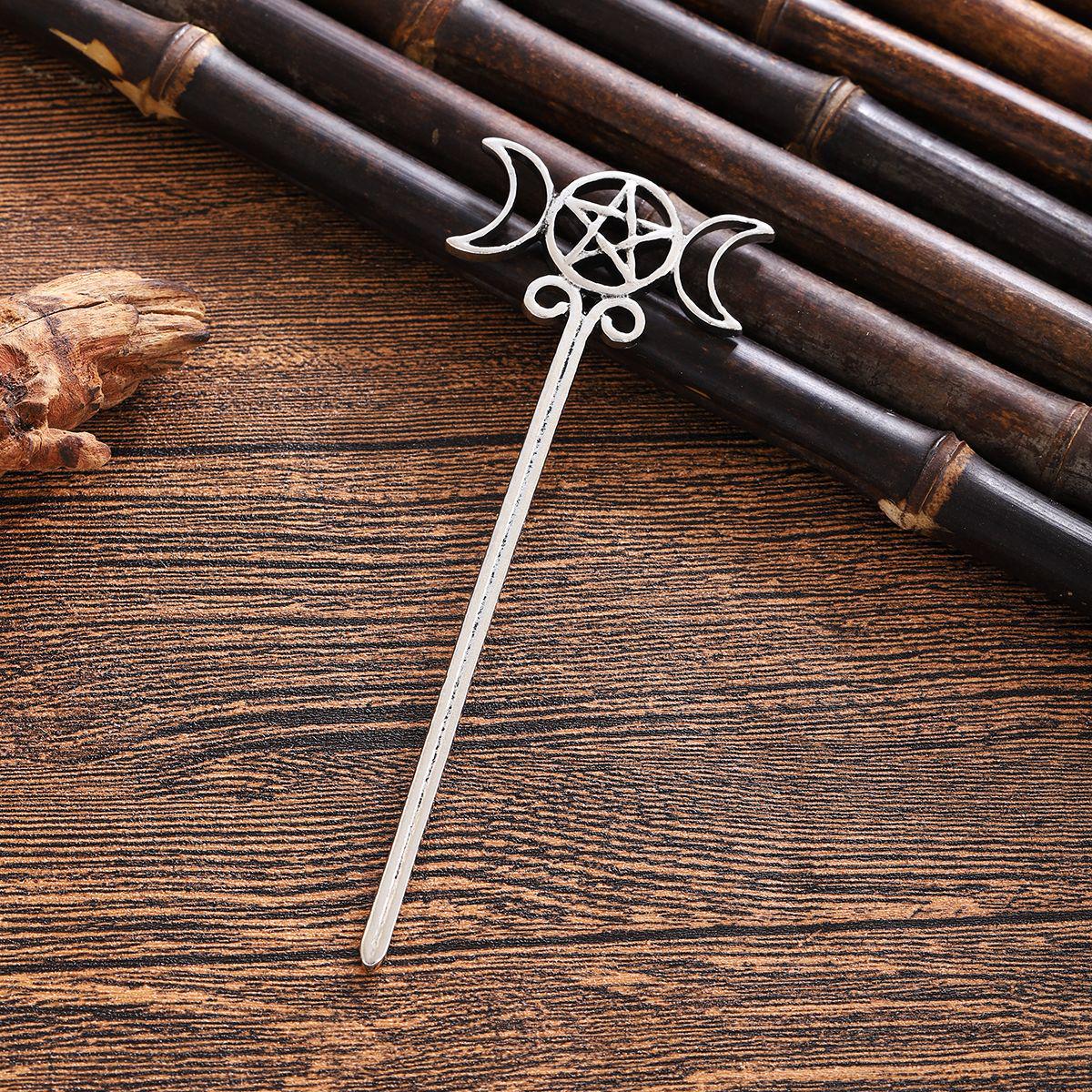 Retro Viking Moon & Star Hair Stick - Fashionable Versatile Accessory серебряный