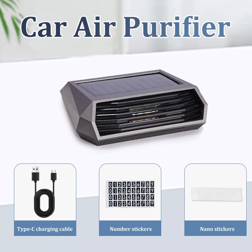 Solar Car Air Purifier Oxygen Cleaner Ozone Generator Air Purifier HEPA Filter Smoke Remover Negative Ion Deodorant