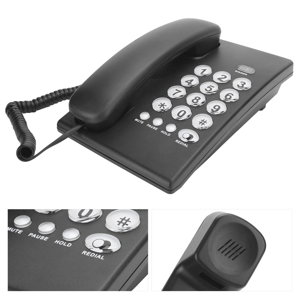 KXT504 Portable Family Business Office Fixed Landline Flash Function Telephone ABS Black