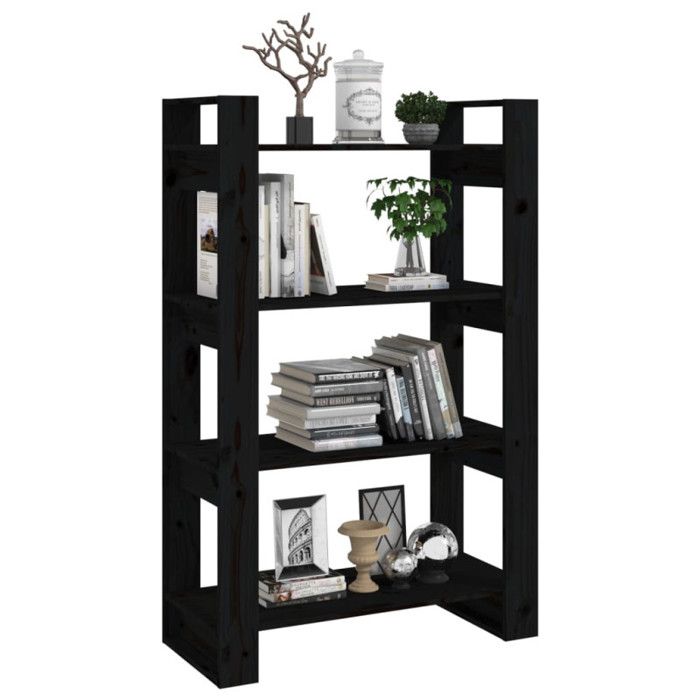 Bibliothèque - VIDAXL - 80x35x125 cm - Bois de pin massif - Noir - Séparateur de pièce