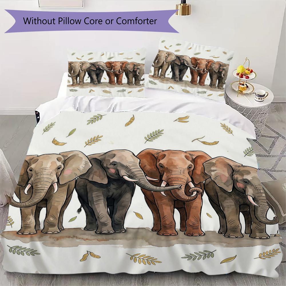 Warm Elephants Pattern Bedding Uilt Set Uilt Cover Pillowcase Home Decoration Birthday Gift (1 * Duvet Cover + 2 * Pillowcase Without Core)