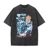 Japanese Anime Serial Experiments Lain Vintage Washed T Shirt Manga Iwakura Girl Sci Fi T-shirts Men 100% Cotton Casual T Shirt