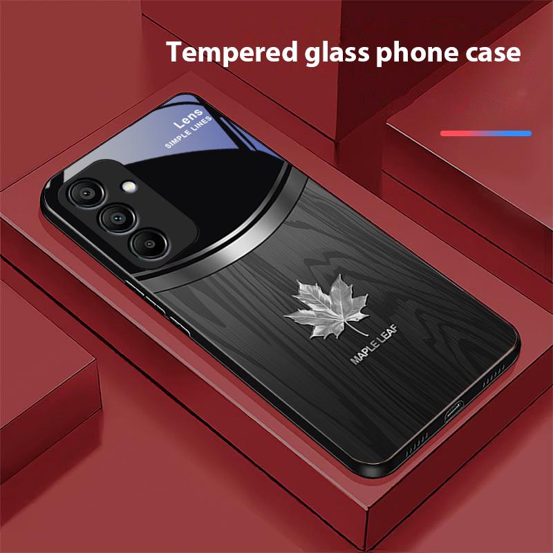 Holzmaserung Ahornblatt Für Samsung Galaxy A15 5G 54 4G 51 50 24 35 90 71 12 51 53 52S 80 22 34 Schwarz Gehärtetes Glas Handyhülle