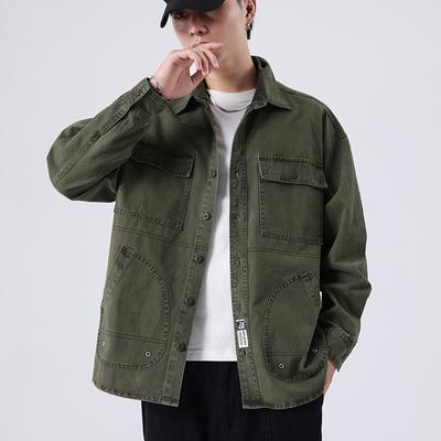 American Retro Army Green Tooling Jacket Men'S Loose Large Size Top Men'S Shirt Denim Jacket Tide