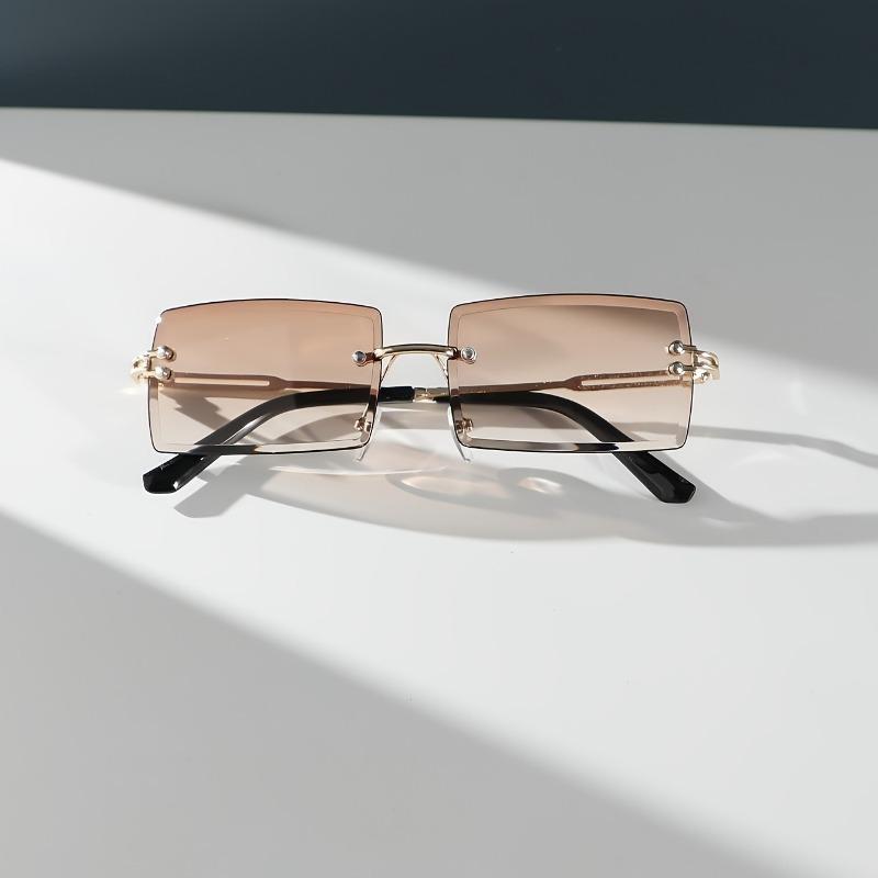 Chic Rimless Rectangle Fashion Glasses for Men & Women - Gradient Lens Metal Frame Perfect for Driving