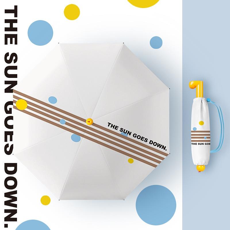 New three-fold hand-opened vinyl fabric red boots handle parasol cartoon cute student sunscreen sun umbrella
