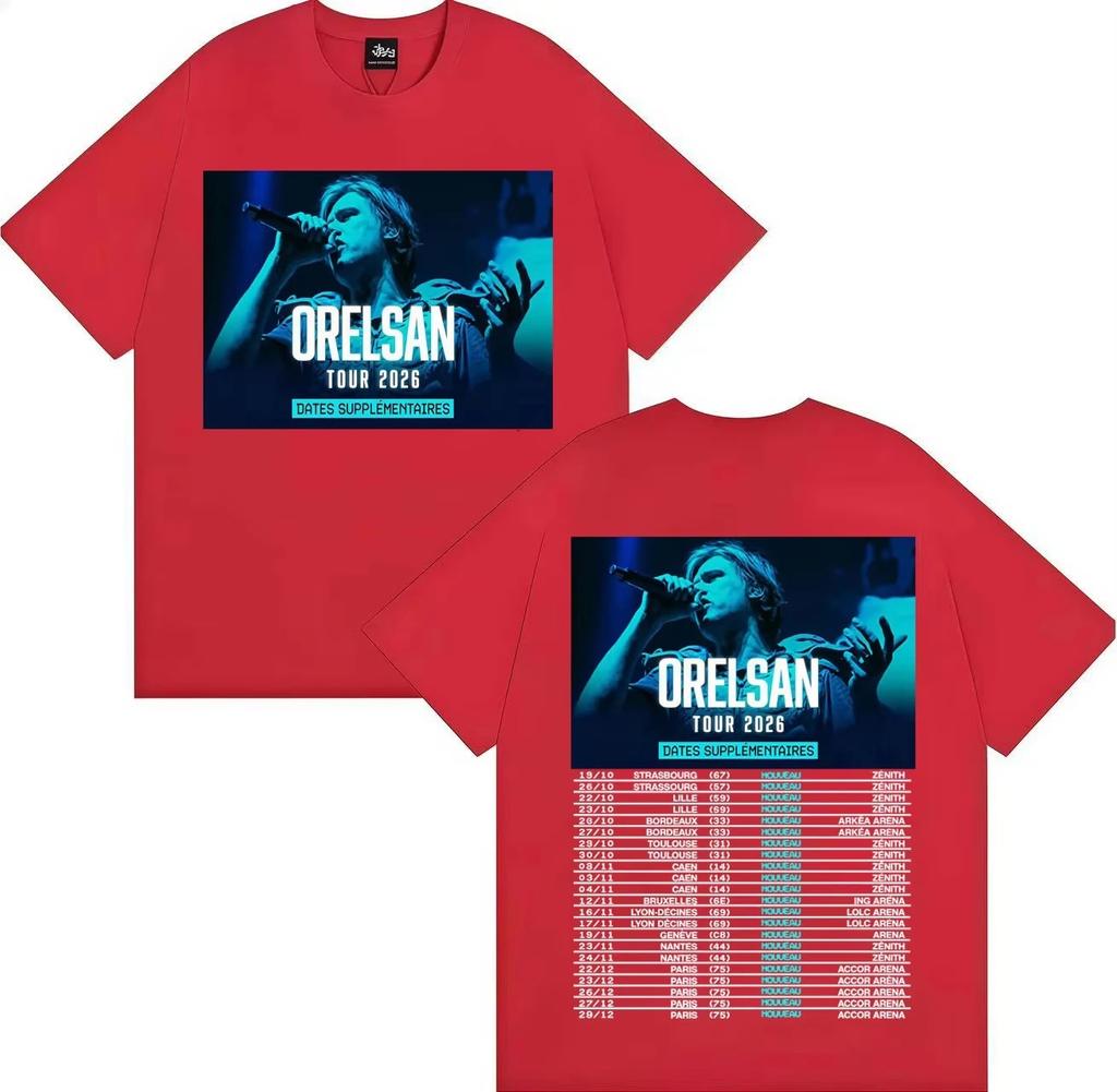 2026 Tour Tee Rapper Orelsan Hip Hop Short Sleeve Tshrit Mens Women Fashion Double Sided Print Clothing Pure Cotton Tshrits