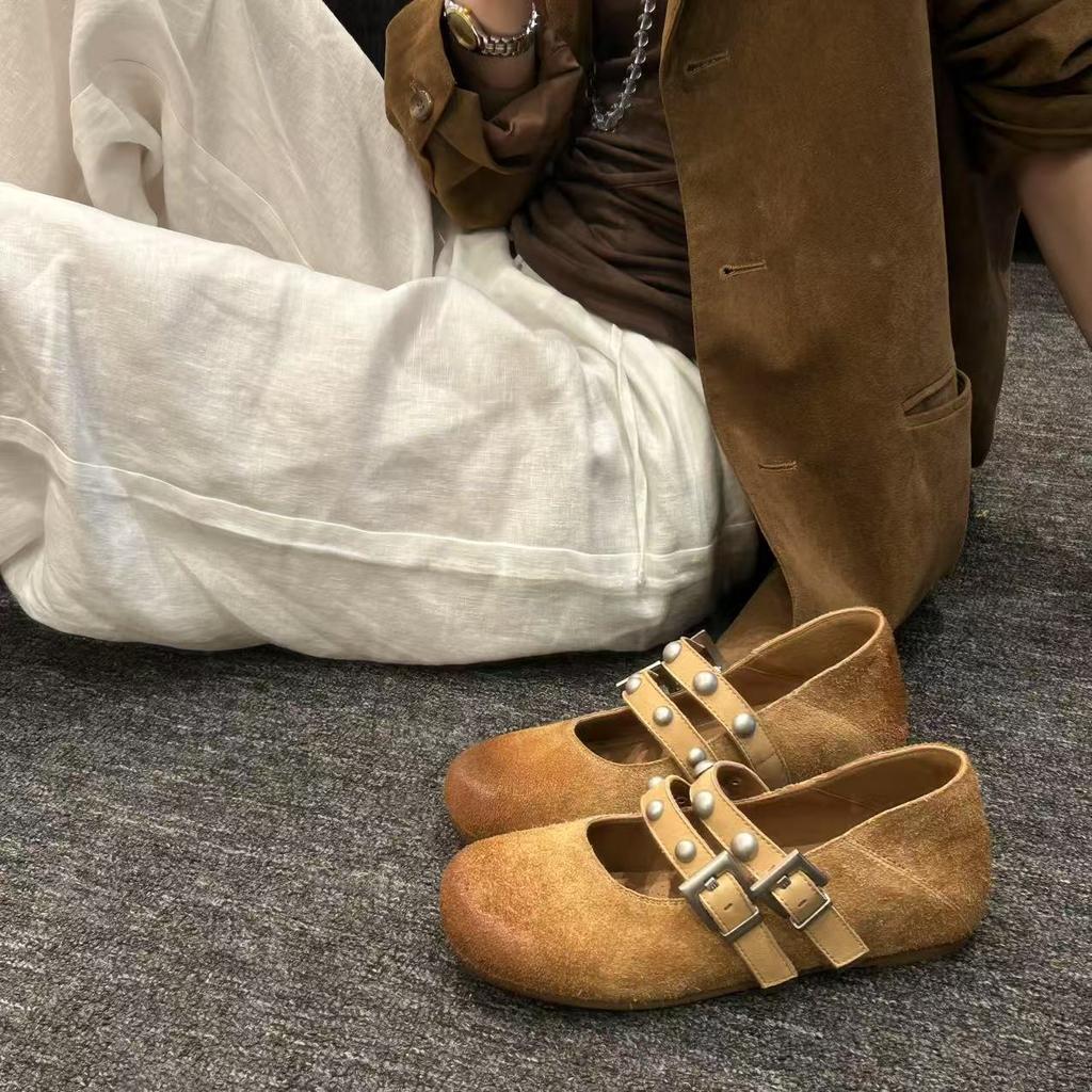 Retro Matte Sheepskin Ballet Shoes Single Shoes Women's 2025 New Versatile Breathable Height Increase Casual Fashion Shoes Women's Shoes