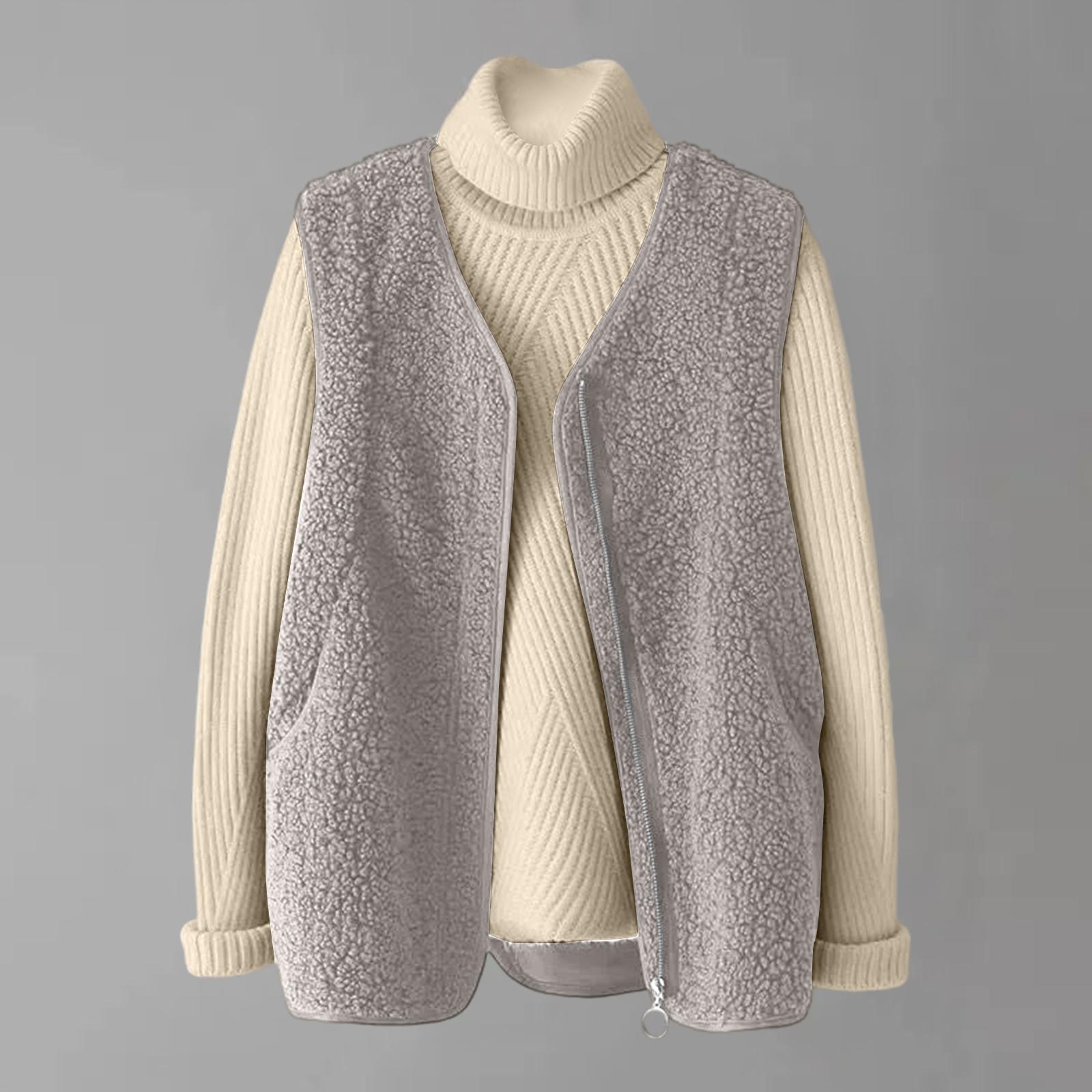 

Women s Fashion Vest Jacket Sleeveless Solid Color Zipper Jacket L