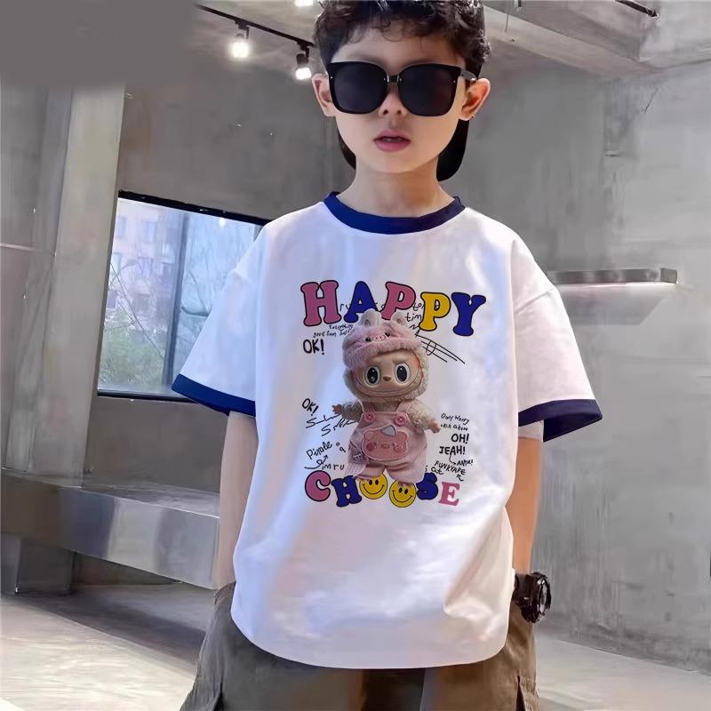 Cartoon Graphic Kids Adult Labubu Printed T-shirt Summer Men and Women's Fashion Boy Short Sleeved T-shirt Top Pullover