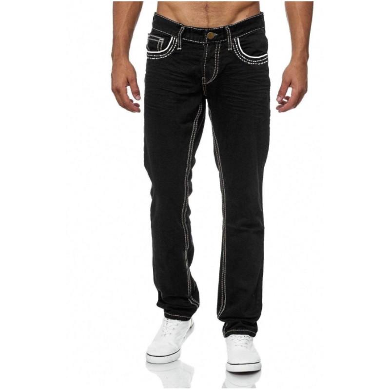 

Men s Fall Medium Stretch Straight Cotton Jeans Youth Washed Casual Zipper Pants M чорний