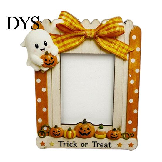 Halloween Photo Frame Wooden Frame, Cute Ghost Butterfly Cat Tabletop Decor Display Slot with Stand, Sweet Kawaii Pumpkin Picture Holder for