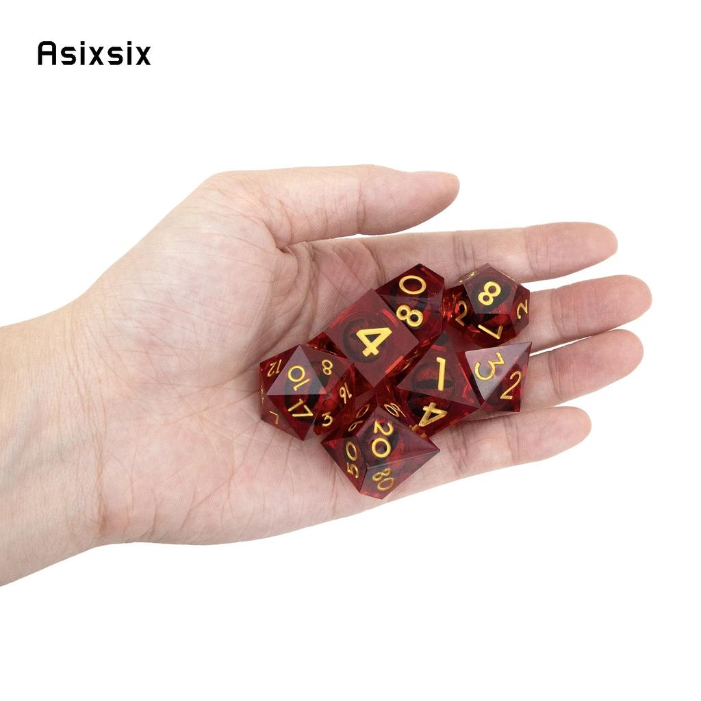 7 Pcs Red Eyeball Golden Number Sharp Edge Resin Dice Polyhedral Dice Suitable For Role-Playing Dice PropBoard Game