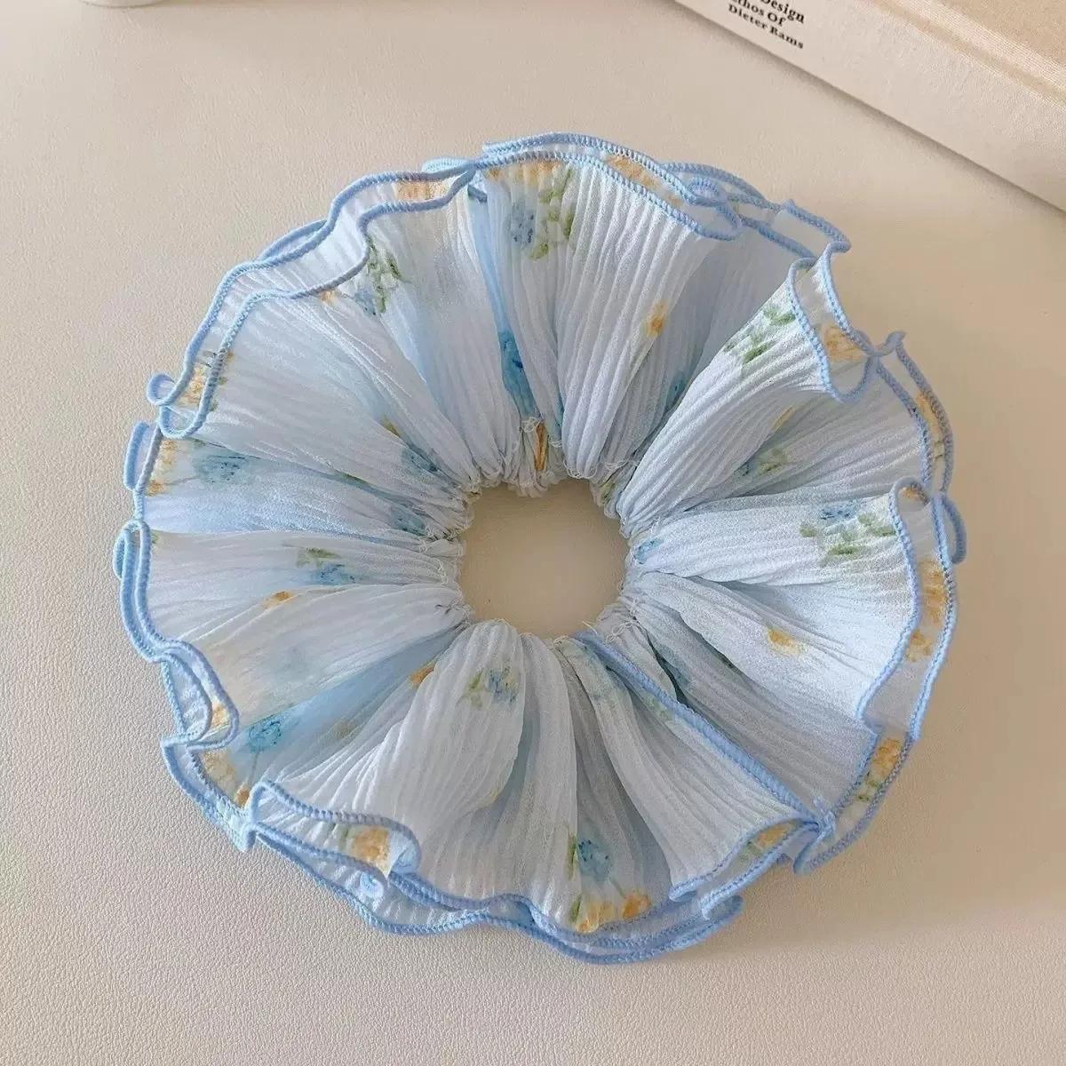 Fresh Floral Four-layer Large Intestine Hair Band, Sweet Hair Rope Does Not Hurt Hair, Headrope Hair Accessories Hair Tie Floral синий