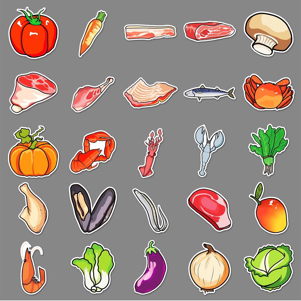 50 Cute Cartoon Food Stickers: Waterproof, Fresh & Fun for Kids' Graffiti, Phones, Laptops, and More!