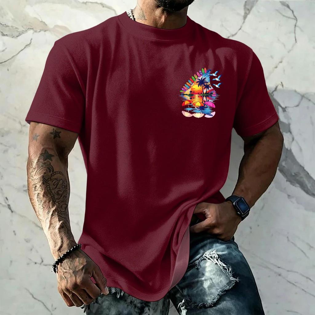 Men's Retro Hawaiian Texture Print Short Sleeve T Shirt Loose Fit Casual Summer Daily Wear Top Soft Fabric Breathable Design