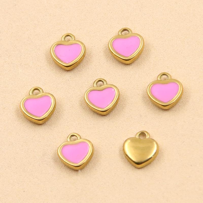 11 Color 5x6mm Stainless Steel Enamel Heart Charms Pendants