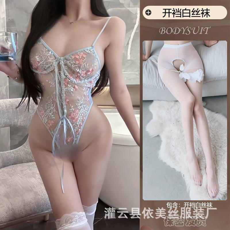 Manwant floral French mesh embroidered onesie white and tender erotic underwear women's pure desire set 9265