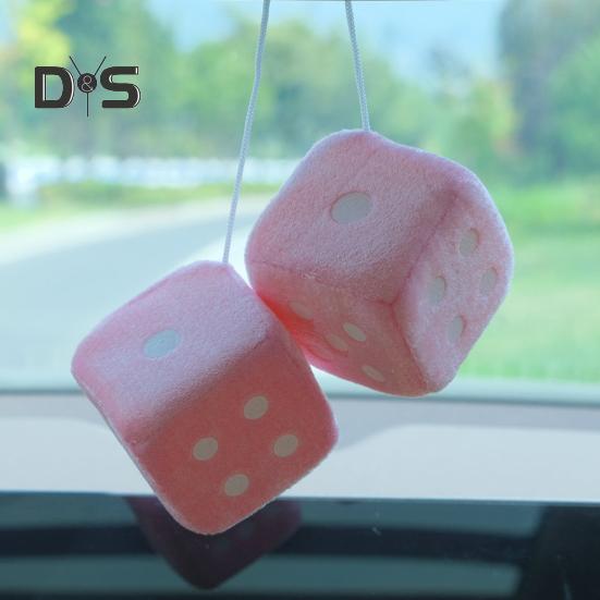 Plush Dice Pendant with Lanyard Vintage Charm Car Hanging Ornament Stress Relief Toy for Car Interior Rearview Mirror Decoration