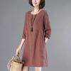 Petite Women's 2024 Spring/Autumn Korean Loose Cotton Linen Casual Short Dress