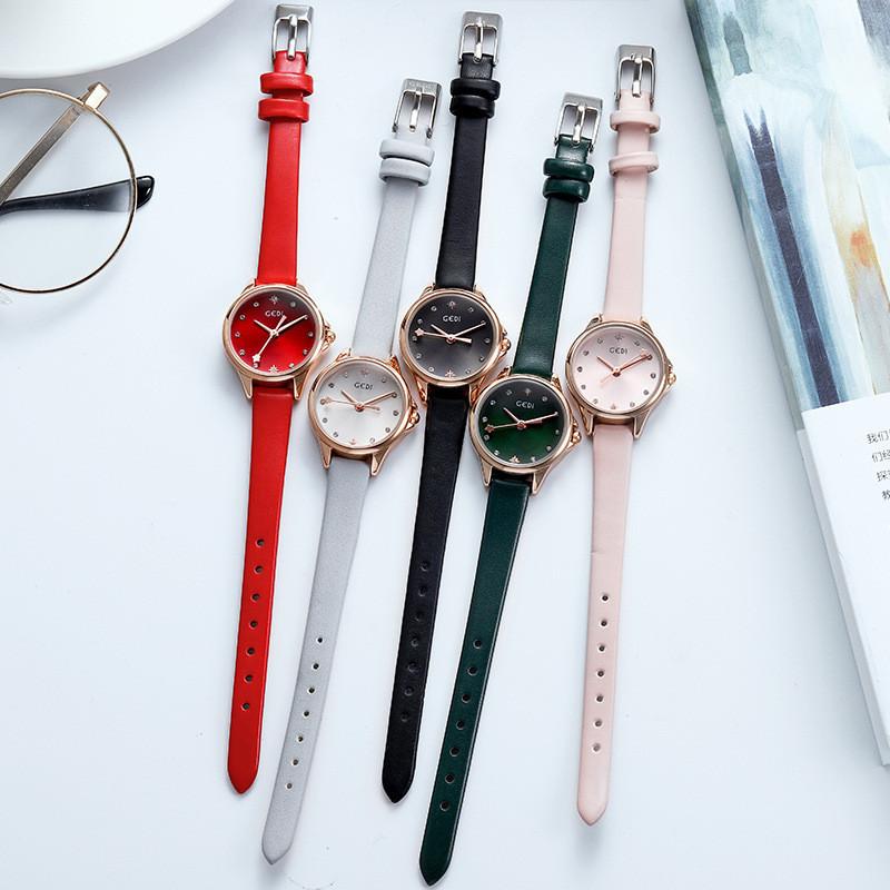 Gedi Fashion Ladies Watch With Leather Strap Waterproof Quartz For Casual Style