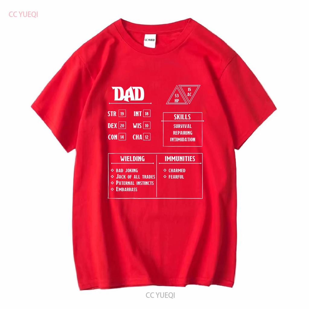 Dad Character Sheet T Shirt DnD Role Playing Vintage Washed Stylish Casual Homme Top For Everyday Wear Fashion Graphic Soft