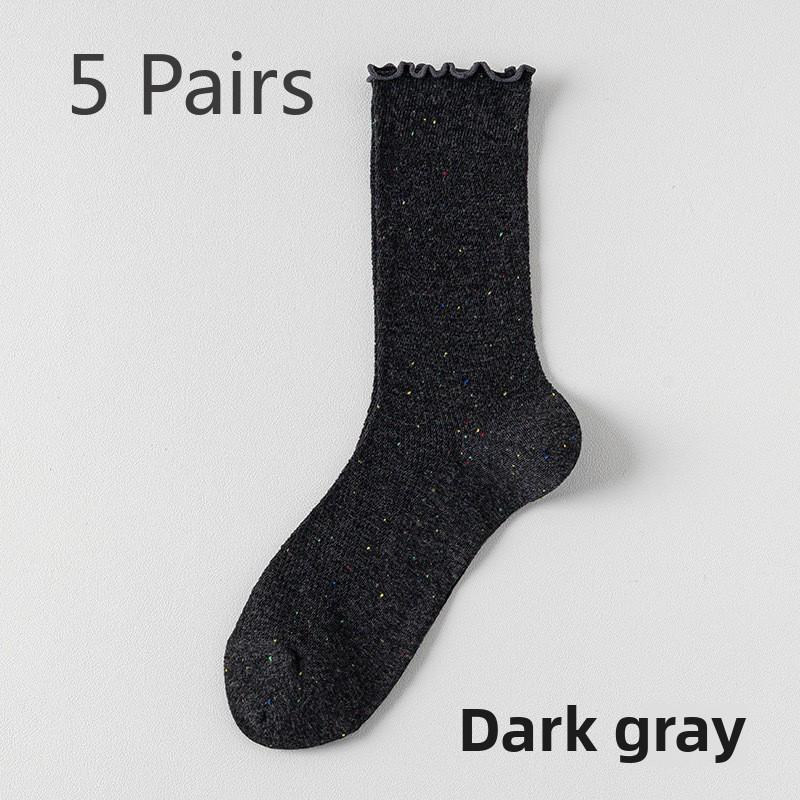 5 Pairs of Female Spring and Summer Thin Agaric Lace Sweat Absorbing Breathable Boneless Long Tube Pile Socks