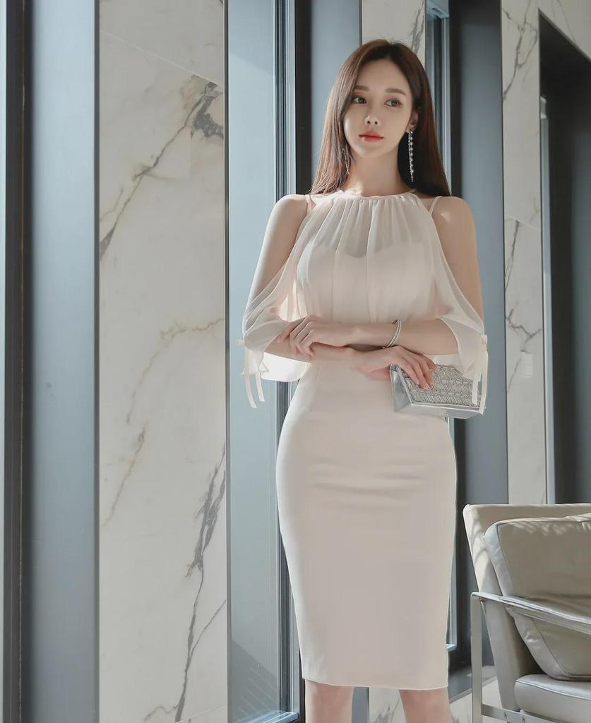 2023 Korean-Style Off-Shoulder Chiffon Splicing Dress for Women