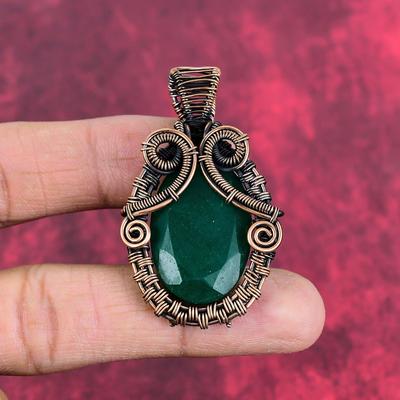 Faceted Zambian Emerald Pendant Copper Wire Wrapped Pendant Gemstone Handmade Jewelry Designer Pendant Gifts for Friend Wire Weaving Jewelry