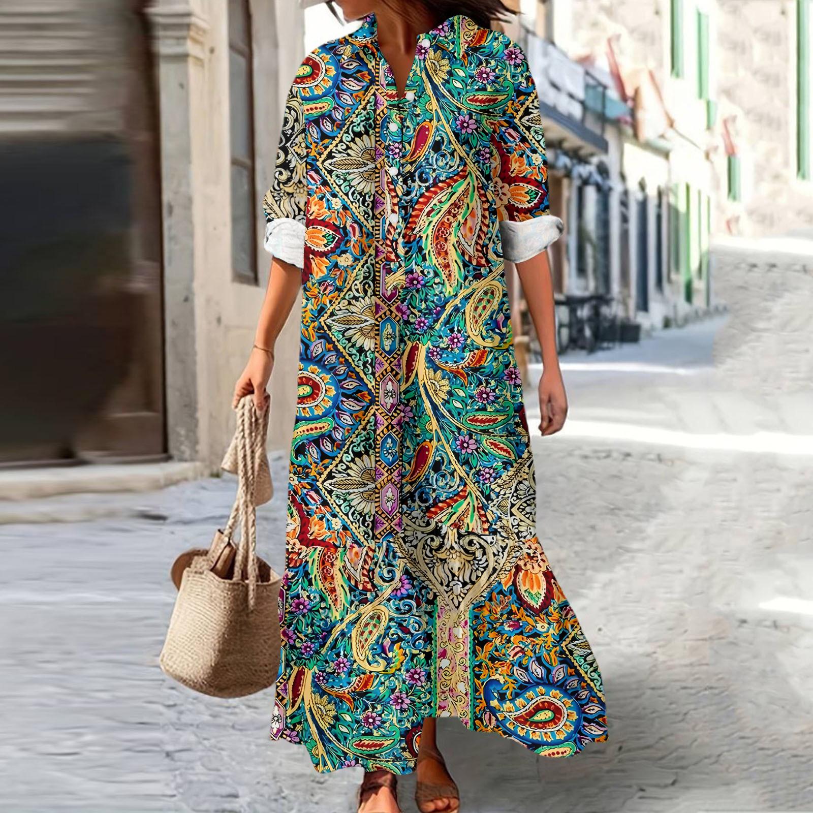 

Женское модное и элегантное осенне-зимнее платье с лацканами на пуговицах, рукавами три четверти и трехмерным принтом XL