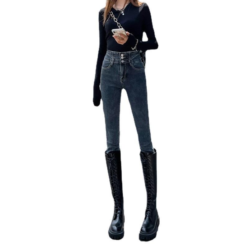 High-waisted Small Foot Jeans Women Spring and Autumn Tight Slim Elastic Pants Denim Jeans Pencil Pants