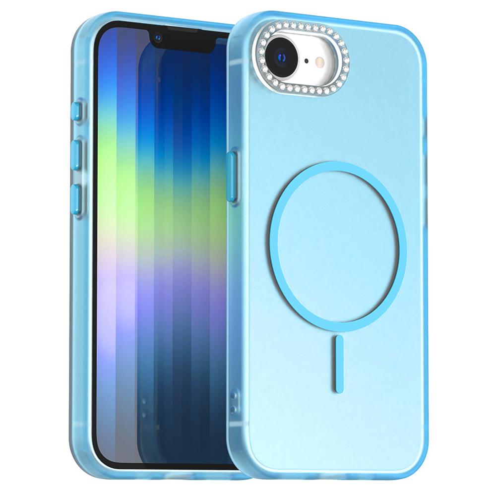 For iPhone 16e Case Compatible with MagSafe TPU+PC+PET Phone Cover Rhinestone Decor Lens Frame