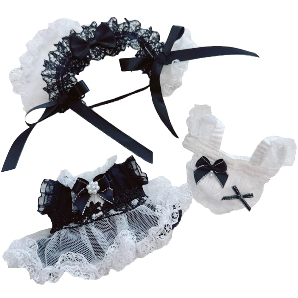 FUPUONE Plush Toy Clothes 10cm Maid Outfit, Black Maid, 3-Piece Set