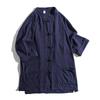 Camicie Stile Cinese Tang Suit da Uomo Moda Estiva Manica Corta Camicie Imitazione Lino Uomo Collo alla Coreana Top con Rilievo di Bambù