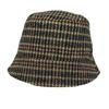 British Retro Japanese Versatile Plaid Bucket Hat Women'S Black Corduroy Double-Sided Bucket Hat Basin Hat