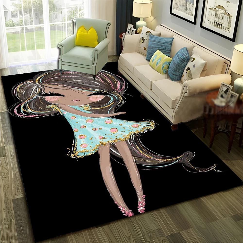3D Cute Ballet Girl Ballerina Fairy Cartoon Carpet Rug for Home Living Room Bedroom Sofa Doormat Decor,Child Non-slip Floor Mat