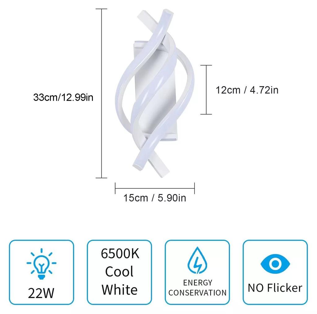 12W LED Wall Lamp White Modern Indoor Wall Light Creative Sconce Bedroom 6500K