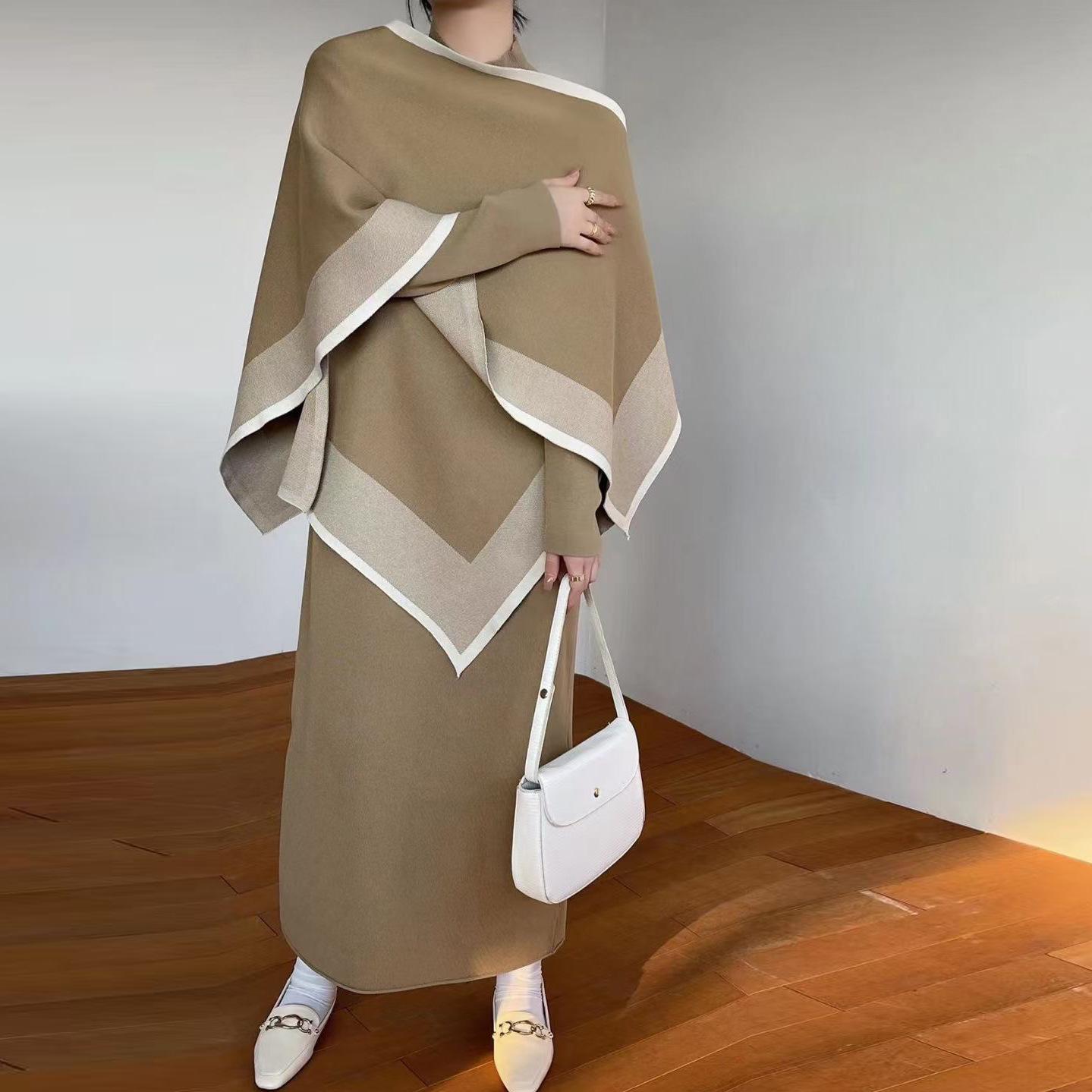 

Корейский комплект из шали и вязаного платья в стиле осень/зима 2025 года Large