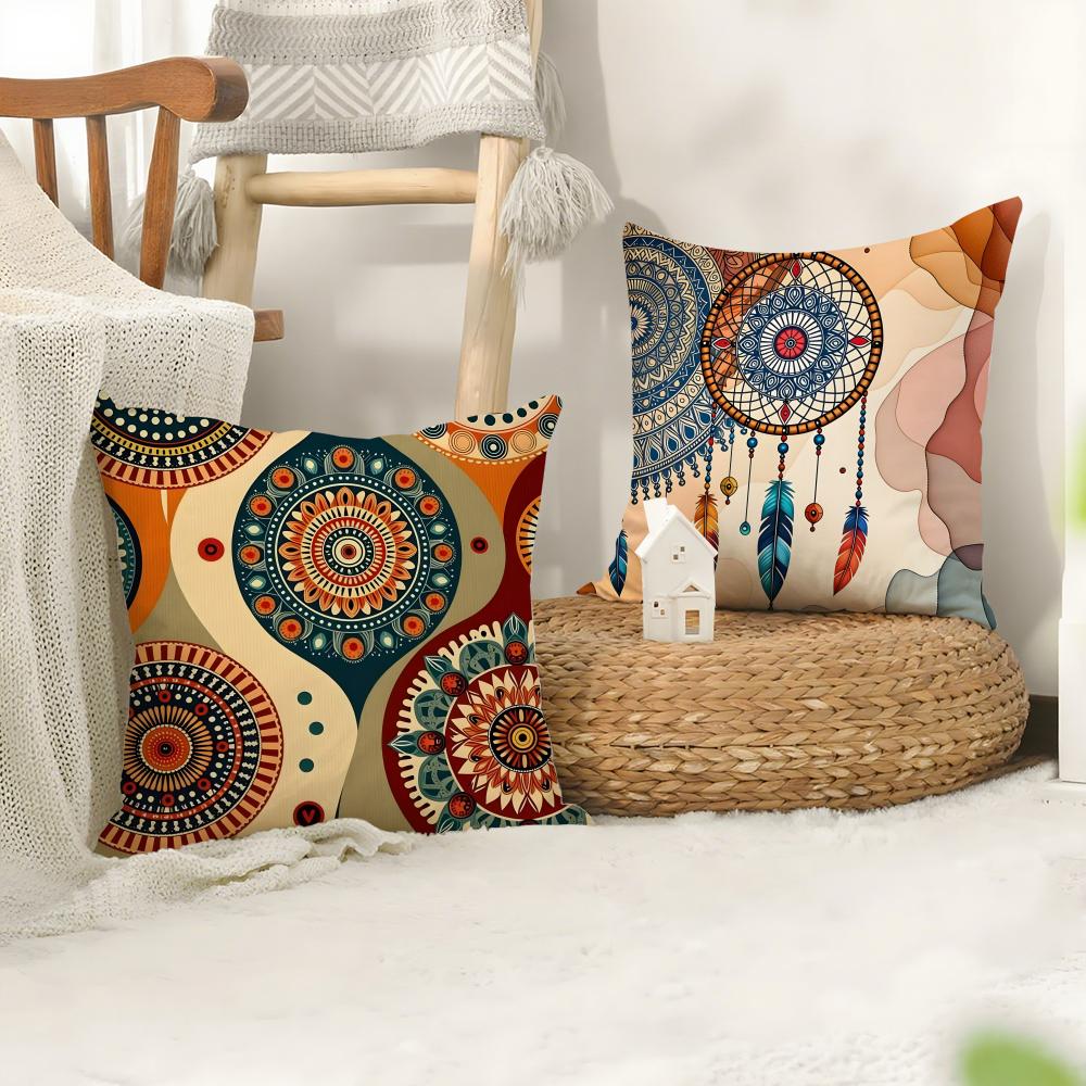 Bohemian Style Classical Cushion Cover Plush Fabric Soft Double-Sided Printed Sofa Warm Winter Home Child Gift Pillow Case
