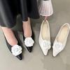 New Elegant Flowers Pointed Toe Square Heeled Flat Shoes Bridal Wedding Shoes Party Casual Shallow Mouth Overfoot Women's Shoes